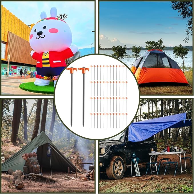 50 Pack Tent Stakes Heavy Duty 10 Inch Camping Stakes Yard Stakes Metal Tent Pegs for Ground Stakes Tent Spikes for Camping Garden Yard (Orange)