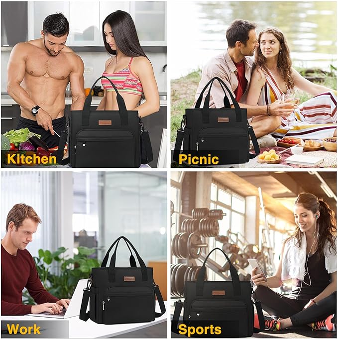 MIYCOO Lunch Bag Lunch Box Men Women - Leakproof Insulated Cooler Bag for Men Women - Large Tote Adults, Black