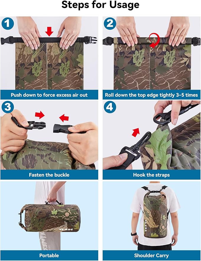HEETA Waterproof Dry Bag for Women Men(Upgraded Version) 5L/10L/20L/30L/40L Roll Top Lightweight Dry Storage Bag Backpack with Emergency Whistle for Travel, Swimming, Boating, Kayaking, Camping, Beach