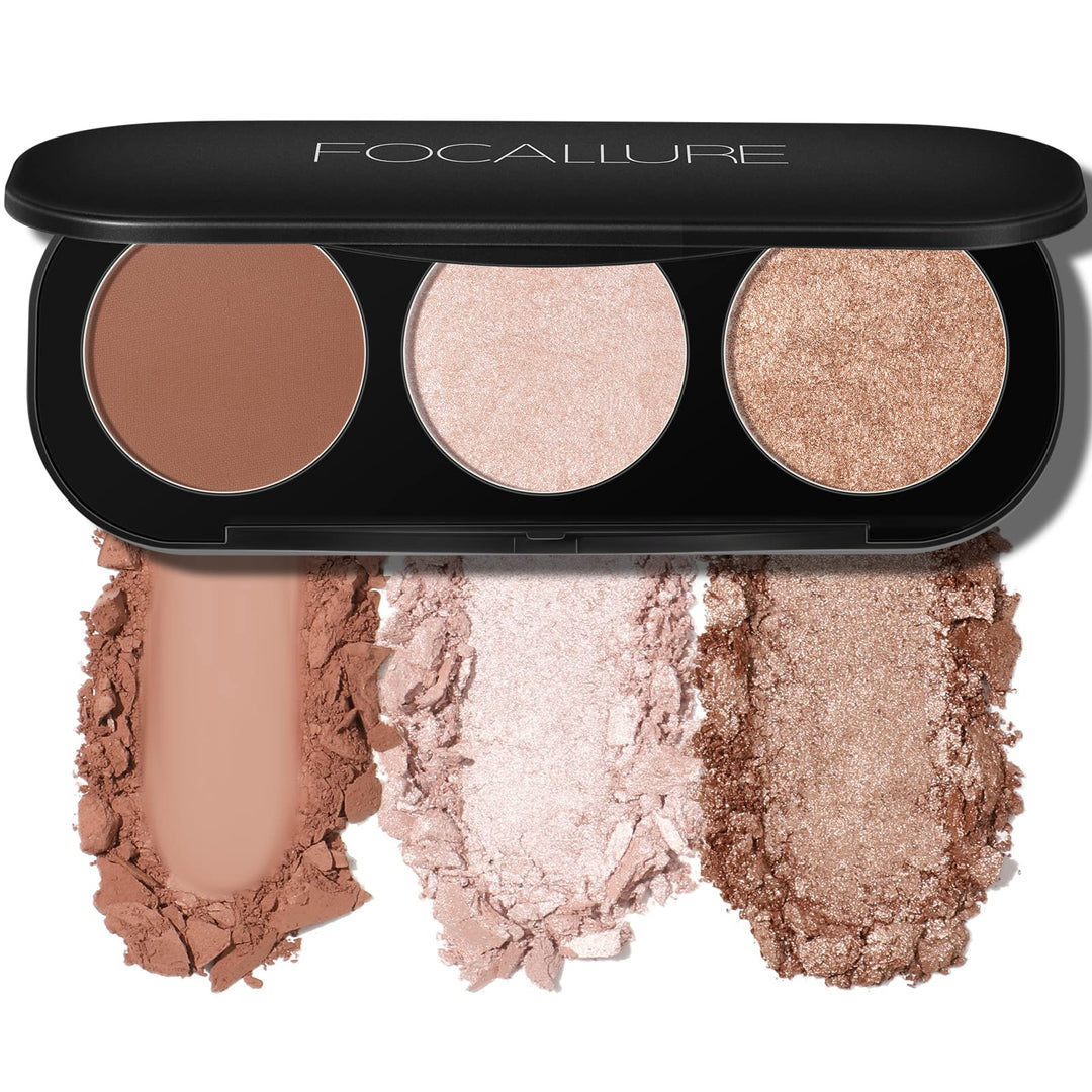 Focallure Blush And Highlighter Palette,3 In 1 Makeup Powder Cruelty-Free Matte Blush,Shimmer Illuminator Highlighters For A Glo