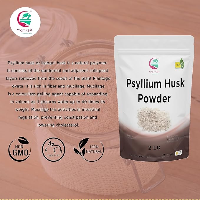 Psyllium Husk Powder 2 lb | 98% Purity | Premium Quality | Use for Baking, Cooking and Beverages | 100% Natural Fine Ground, Non GMO by Yogi's Gift®