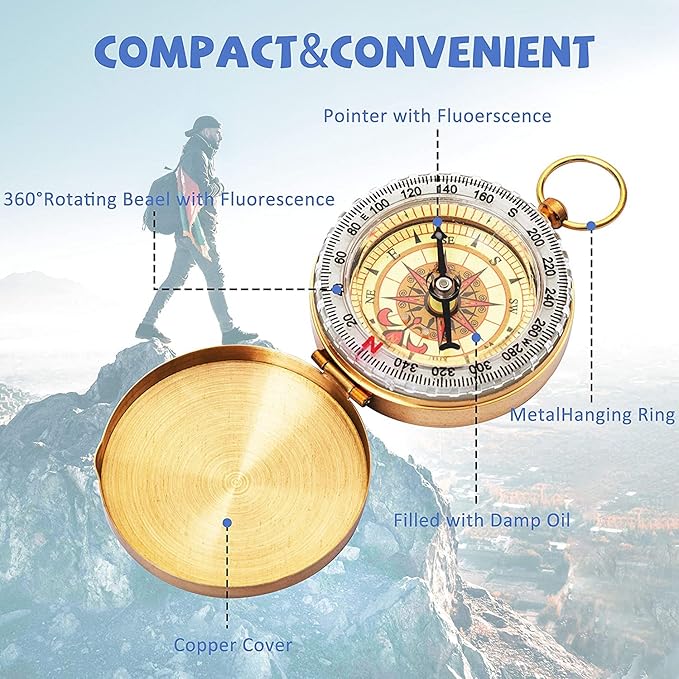 Camping Survival Compass for Hiking, Kids, Camping Hunting, Outdoor Military Navigation Tool