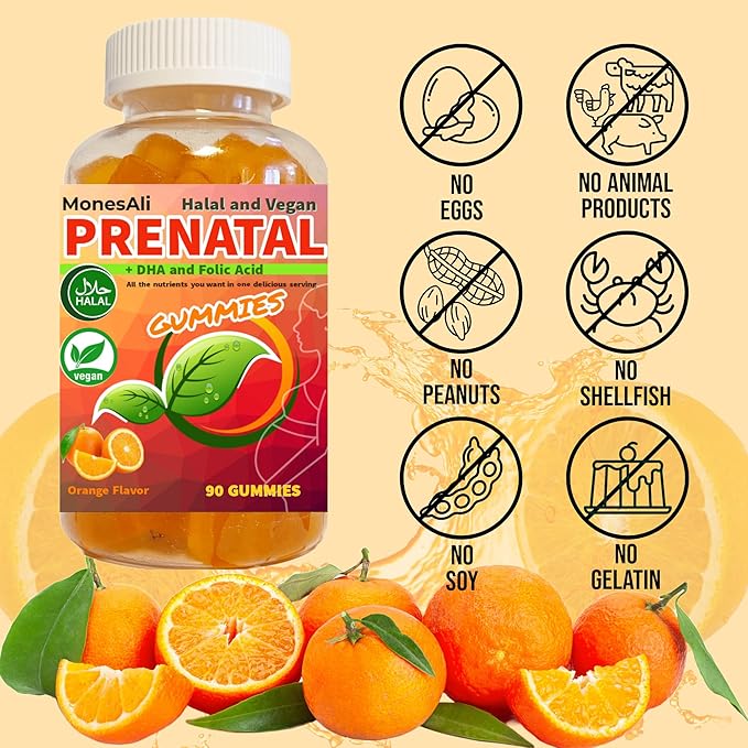 Halal Prenatal and Postnatal Vitamins for Women, Womens Multivitamin Gummies, Gelatin Free with Iron DHA Folate and folic Acid, Vegan Prenatal Vitamin Gummy, Pregnancy Must Haves, 90 Count
