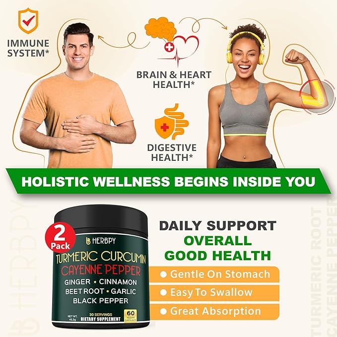 Bundle 7in1 Turmeric Curcumin & 5in1 Valerian Root Supplement - Support Digestion, Heart Health, Immune and Relaxation
