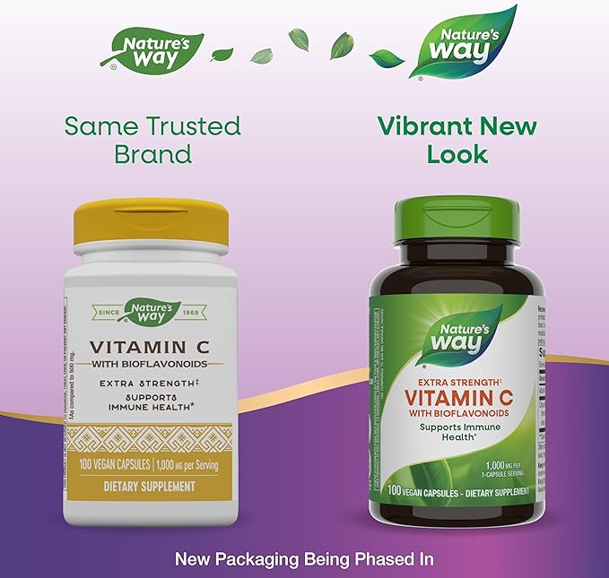 Nature’s Way Vitamin C with Bioflavonoids - Extra Strength - 1 g Vitamin C as Ascorbic Acid - Citrus Bioflavonoids - For Immune Support* - Gluten Free & Dairy Free - 100 Capsules (2 Pack)