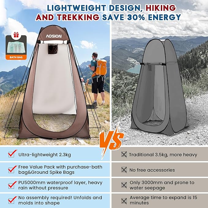 AOSION Privacy Shower Tent,Pop Up Changing Tent,Camp Bathroom Changing Dressing Room,Sun Sunshade Canopy Outdoor Rain Shelter for Camping Hiking Beach Picnic Fishing.