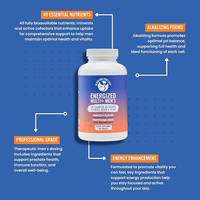 Energized Multi Men's - Potent Multivitamin for Men 40 Fully Bioavailable Nutrients B Complex Vitamins for Men, Vitamin D, Vitamin C, Vitamin K, Zinc, Quercetin, Calcium, Magnesium