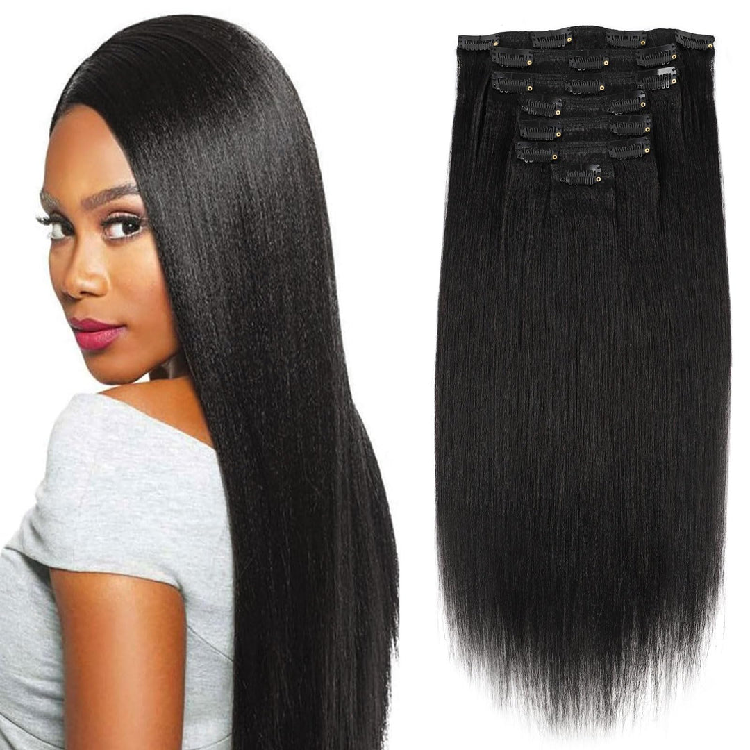 Sassina Italian Light Yaki Straight Clip In Human Hair Extensions Real Remy Double Wefts Clip In Hair Extensions For Black Women
