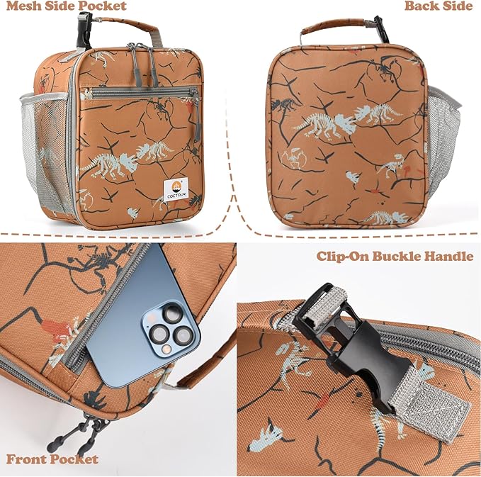 Lunch Box Kids,Premium Insulated Lunch Bag for Girls Boys,Soft Bag Mini Cooler Back to School Thermal Reusable Lunch Bag for Work School Picnic （Brown Dino