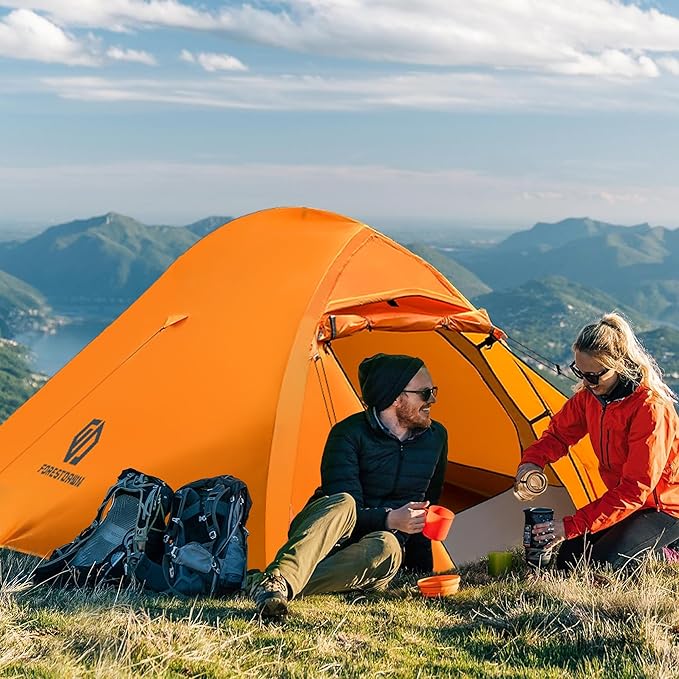 2 Person Camping Tent with 3 Aluminum Alloy Poles, 4 or 3 Season Waterproof Tent, Double Layer,Easy Setup, 2 Doors for Outdoor Hiking,Mountaineering,Survival,Travel