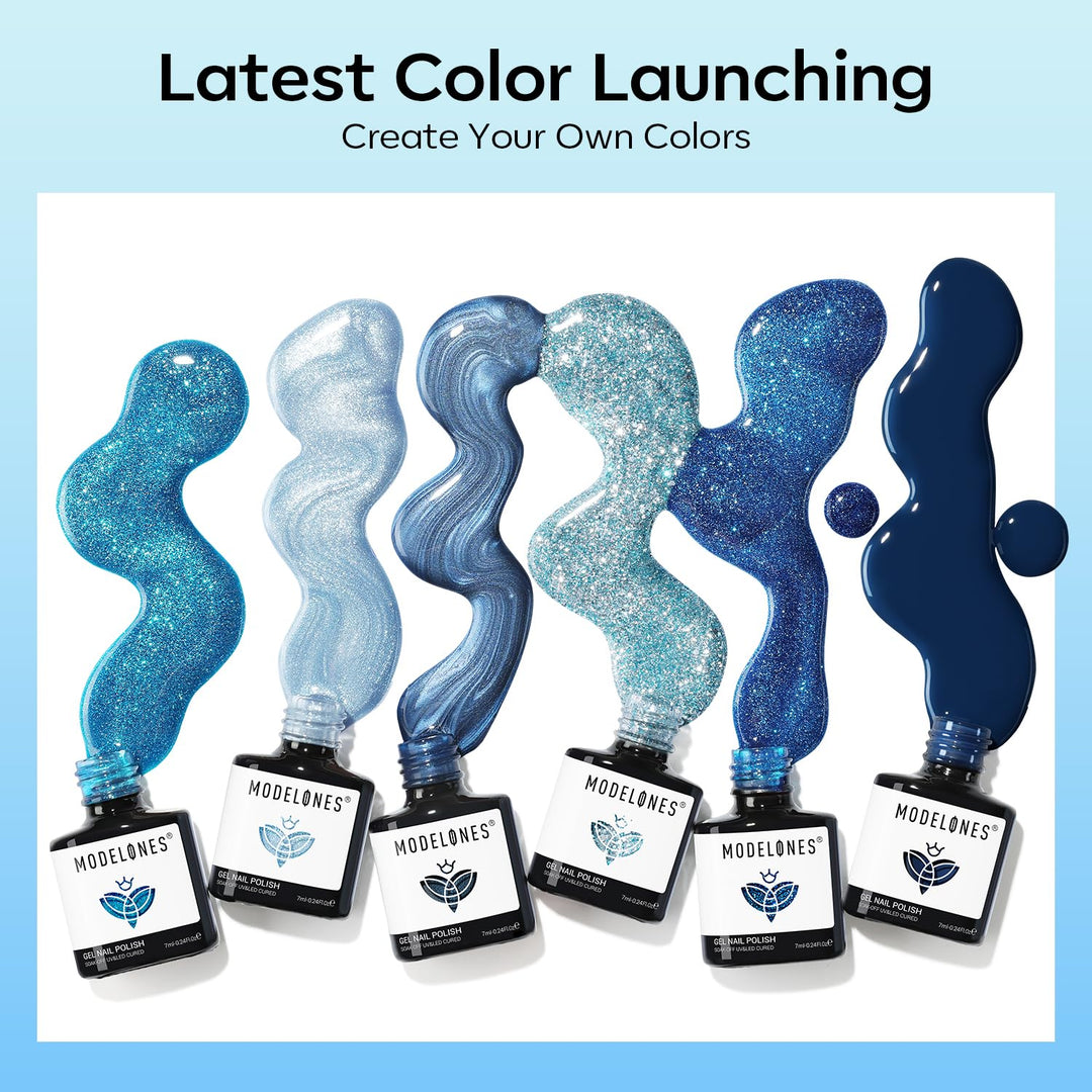 modelones Gel Nail Polish Set 6 Colors Blue Glitter Galaxy Dark Blue 9D Cat Eye Gel Nail Polish with Magnet Light White Shimmer Pearl Soak Off Led Nail Art DIY Salon Gift For Women