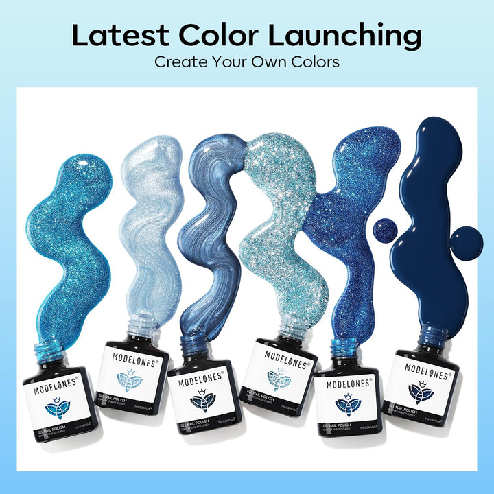 modelones Gel Nail Polish Set 6 Colors Blue Glitter Galaxy Dark Blue 9D Cat Eye Gel Nail Polish with Magnet Light White Shimmer Pearl Soak Off Led Nail Art DIY Salon Gift For Women