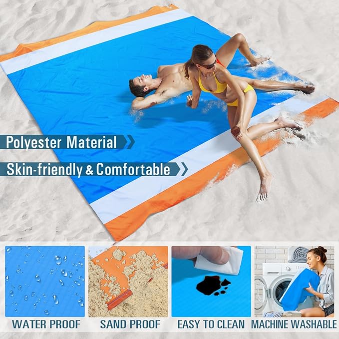 Beach Blanket Sandproof Waterproof 10'×9' 1-8 Adults Oversized,Compact Lightweight Durable Beach Mat for Travel Camping Hiking Picnic Blanket