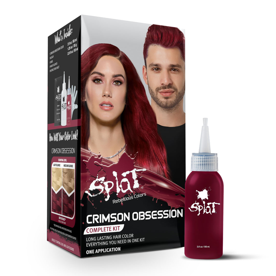Splat Crimson Obsession Semi Permanent Hair Dye Kit with Bleach, 1 Application, Includes Red Hair Dye, Oxide & Bleach Powder, Vegan & Cruelty Free Hair Color