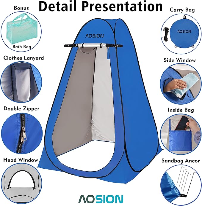 AOSION Privacy Shower Tent,Pop Up Changing Tent,Camp Bathroom Changing Dressing Room,Sun Sunshade Canopy Outdoor Rain Shelter for Camping Hiking Beach Picnic Fishing.