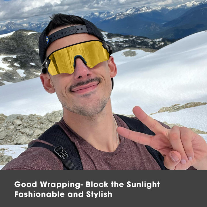 TOREGE Z87 Sunglasses for Men Women Cycling Fishing Running Driving Baseball Anti-fog Sports Sunglasses UV Protection 02EV (Light Black&Black&Gold Lens)