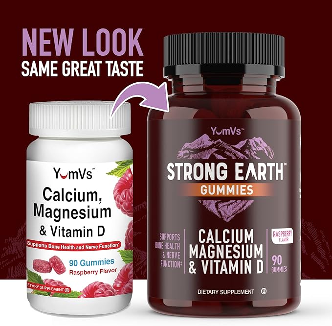 YUM-V'S Strong Earth Calcium, Magnesium, Vitamin D3 Gummies - Vitamin Gummies Calcium Supplement for Strong Bone Health Gummies - Kosher 90 Count (Pack of 2)
