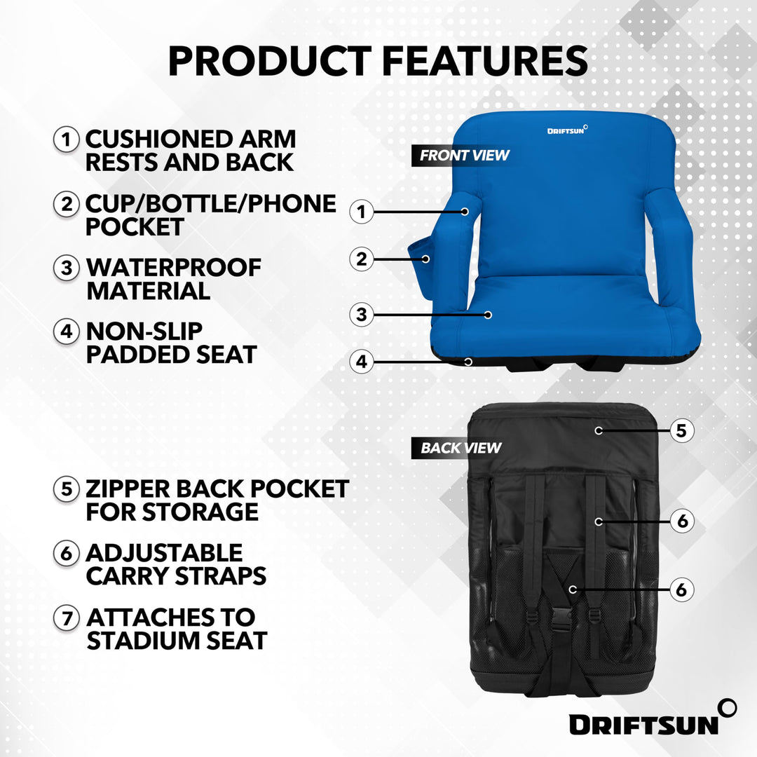 Driftsun 2 Pack Stadium Seats with Back Support, Deluxe Bleacher Chairs with Back Support, Padded Stadium Seats with Backs, Waterproof Stadium Chair