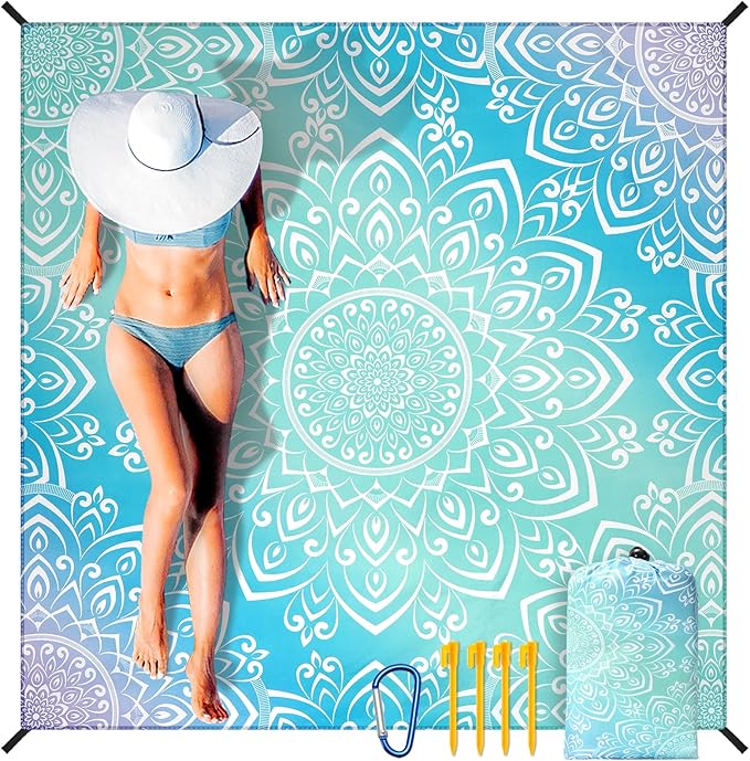 AISPARKY Beach Blanket Waterproof Sandproof Quick Drying Beach Mat Extra Large Outdoor Picnic Blanket for Travel Camping Hiking (MTL-JB-Blue, 79" X 83")