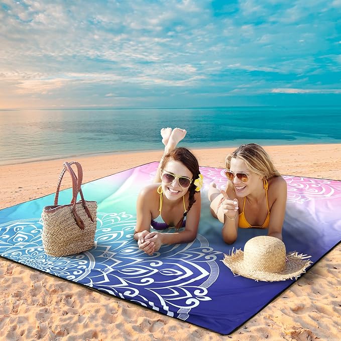 AISPARKY Beach Blanket Waterproof Sandproof, Oversized Large Beach Mat 79" X 83"/120"x108" for 1-8 Adults, Quick Drying&Compact&Lightweight, Picnic Mat Vacation Essentials for Beach Camping Travel