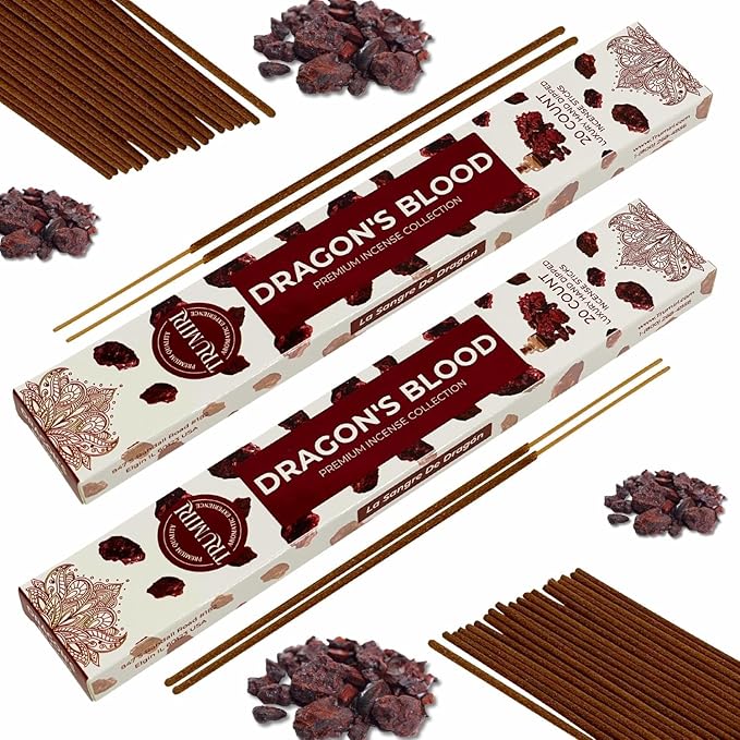 Dragons Blood Incense Sticks for Protection - Total 40 Insence-Sticks - Dual Pack of 20 Insense - Inciensos - Inscents - Natural Non Toxic Ingredients - Incents - Incence - Inscense - Insents