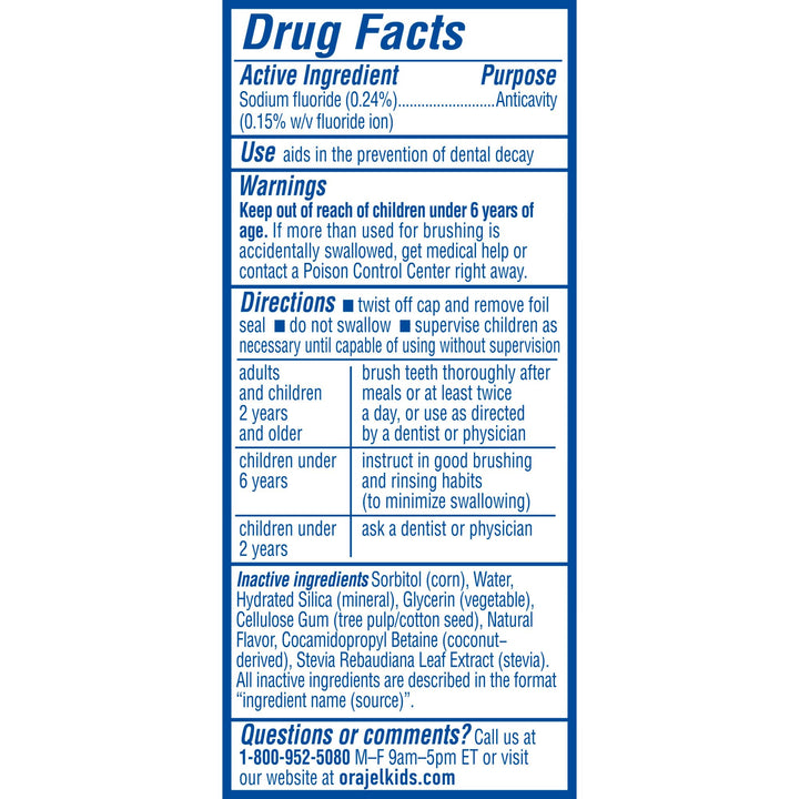 Orajel Kids Paw Patrol Anti-Cavity Fluoride Toothpaste, Natural Fruity Bubble Flavor, 4.2oz Tube (Pack of 2)