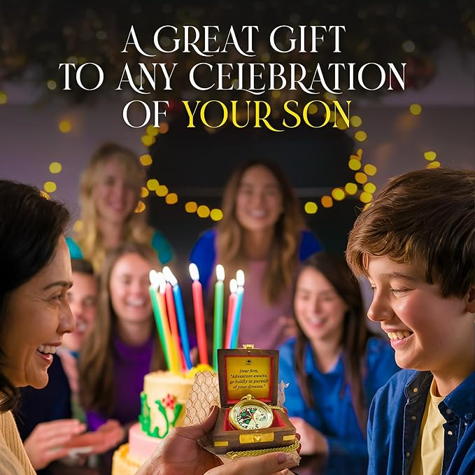 The Dream Chaser Compass in Wooden Box - 2025 Graduation Gifts for Him, College, High School, Birthday Gift Idea for Son, Boys, Daughter - Greeting Card Included, Inspirational, Motivational Present