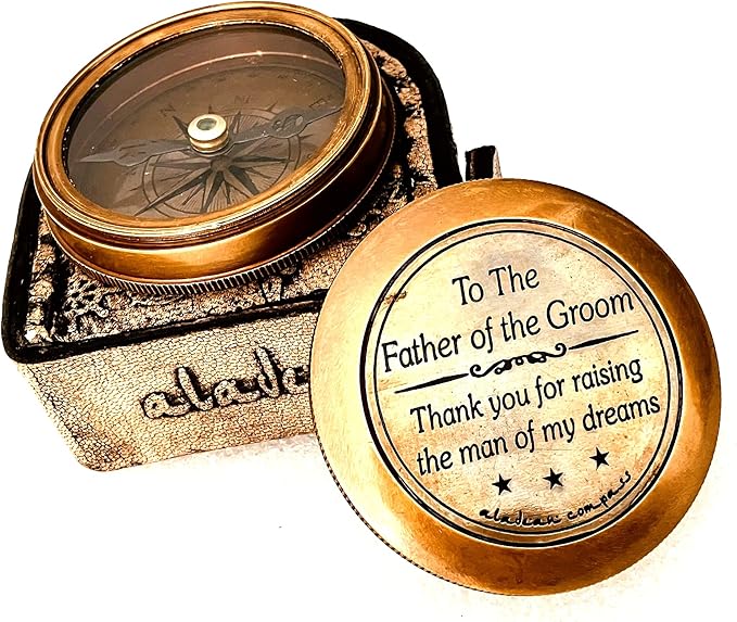 Gift for Father of Groom from Bride | 2" Engraved Compass Wedding Gift for Groom's Dad Father in Law from Daughter in Law Bride Family