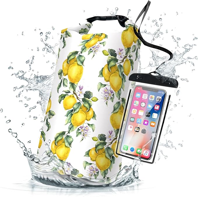 Waterproof Dry Bag,Roll Top Summer Lemon Small Waterproof Backpack 5L/10L/20L Floating and Lightweight Bags for Kayaking, Boating, Fishing, Swimming and Camping with Waterproof Phone Case