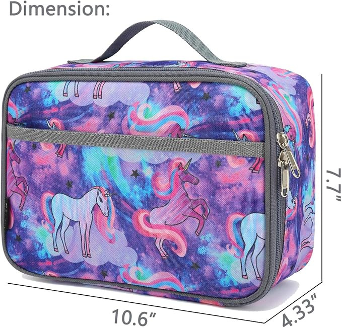 FlowFly Kids Lunch box Insulated Soft Bag Mini Cooler Back to School Thermal Meal Tote Kit for Girls, Boys, Unicorn#2