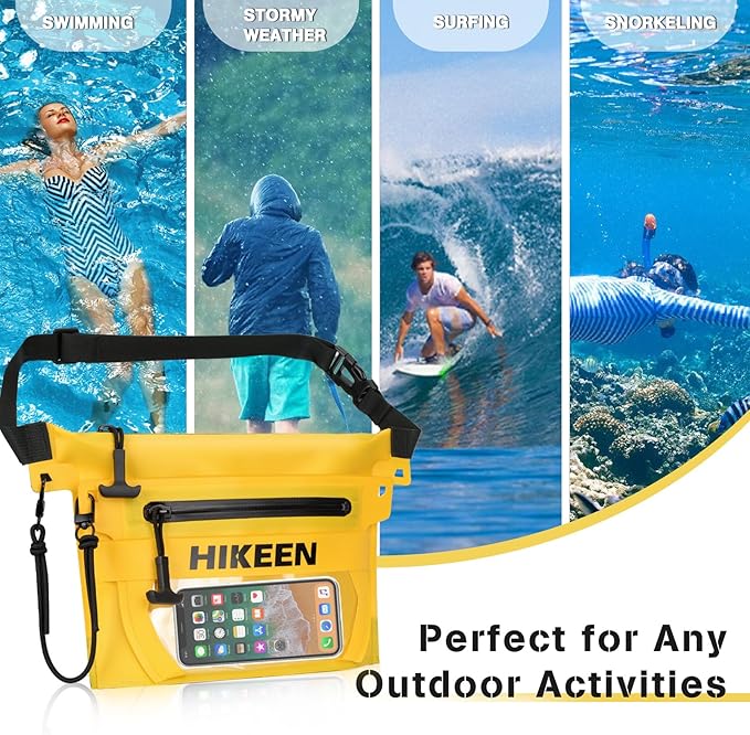 Hikeen 2 in 1 Waterproof Dry Bag with Screen Touch, IP68 Small Dry Bag Removable to Keep Phone Wallet Safe and Dry for Beach Swimming Kayaking Boating (Yellow)