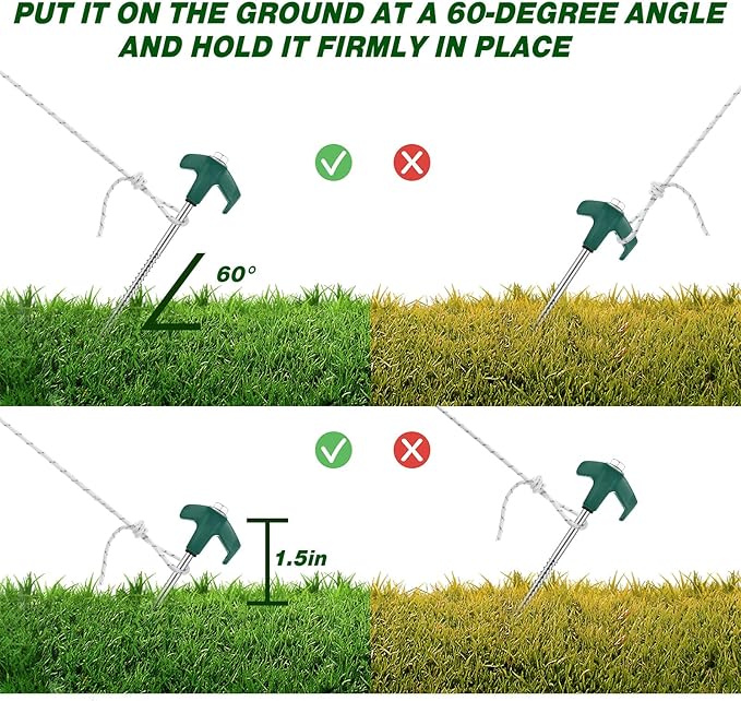 20 Pcs 8'' Screw in Tent Stakes Heavy Duty Camping Stakes Ground Anchors Metal Canopy Stakes Tent Spikes Stake Pegs with 4 x 10 ft Ropes for Sand Hiking Travel with Hex Head Driver(Green)