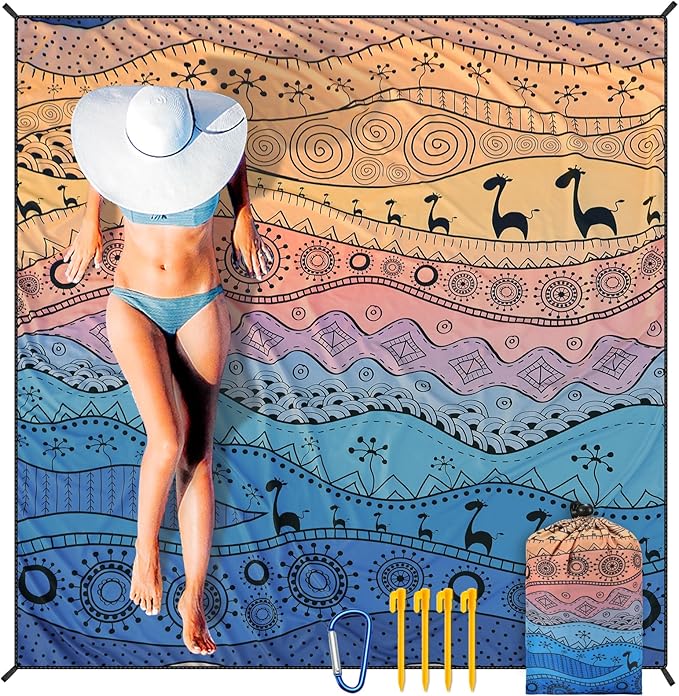 AISPARKY Beach Blanket Waterproof Sandproof, Oversized Large Beach Mat 79" X 83"/120"x108" for 1-8 Adults, Quick Drying&Compact&Lightweight, Picnic Mat Vacation Essentials for Beach Camping Travel