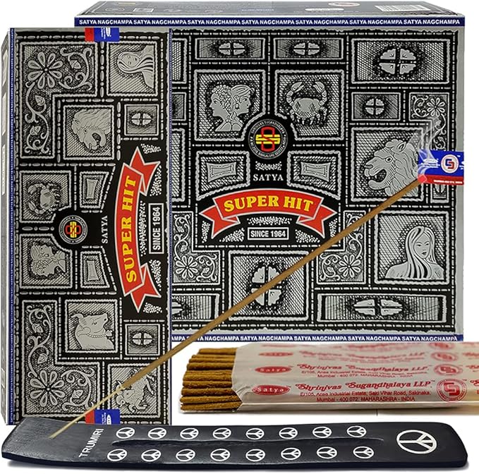 TRUMIRI Incense Stick Holder Bundle with Satya Super Hit 100g Incense Sticks - Pack of 6 (Approx 600 Sticks)