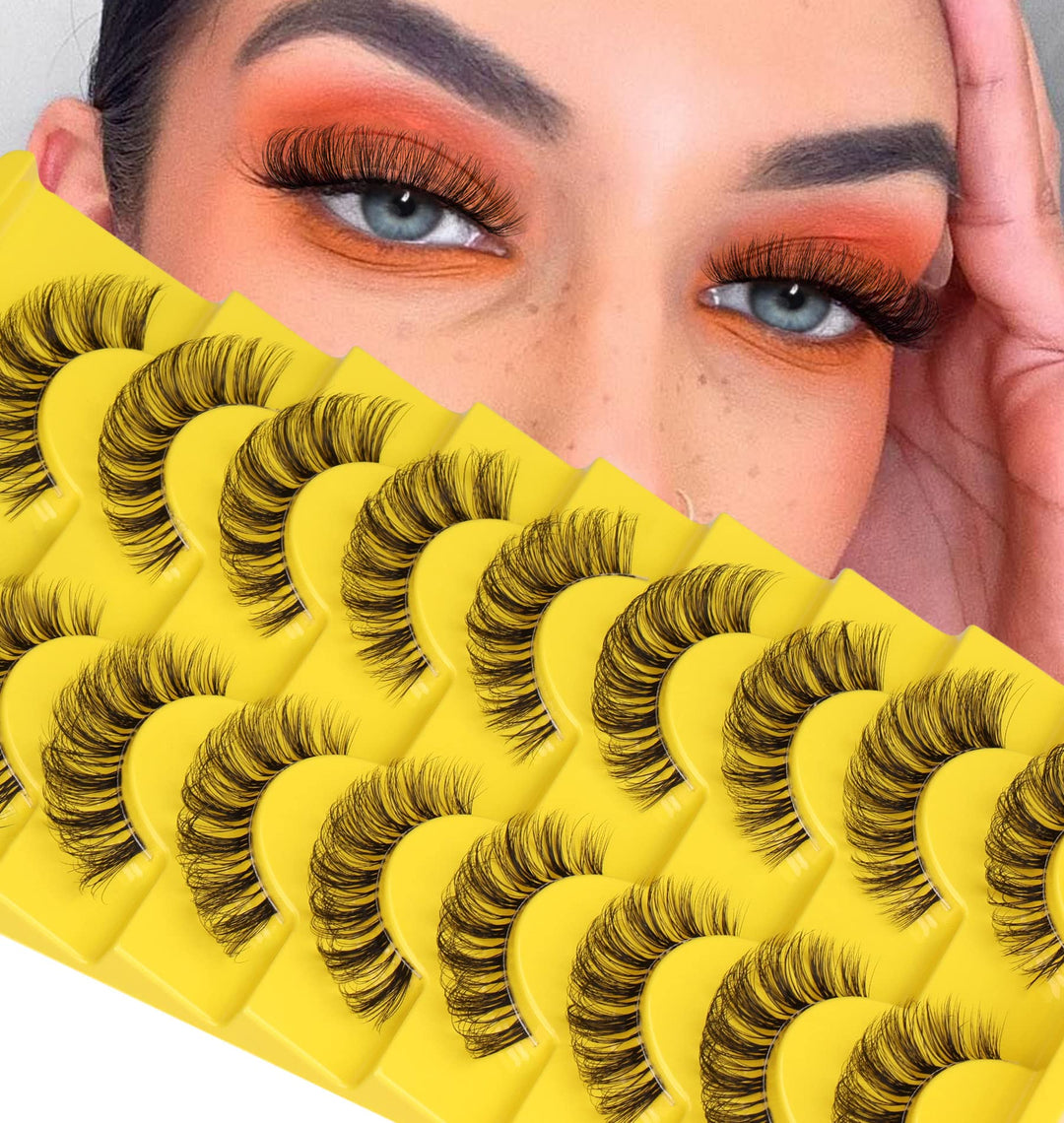Russian Strip Lashes D Curl zanlufly Fluffy Wispy Clear Band False Eyelashes Cat Eye 6D Lashes Pack