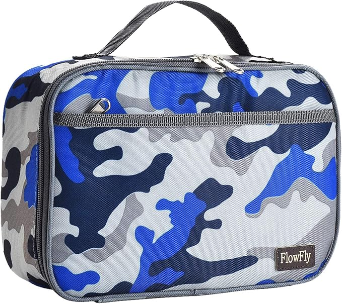 FlowFly Kids Lunch box Insulated Soft Bag Mini Cooler Back to School Thermal Meal Tote Kit for Girls, Boys,Blue Camo