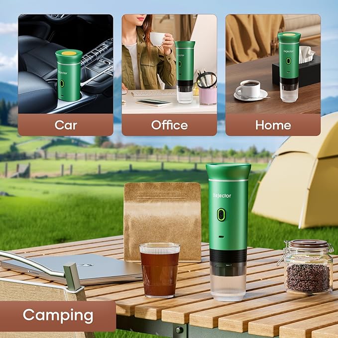 kejector Portable Coffee Maker Espresso Machine for Travel Nano Car Coffee Maker Compatible with Ground Coffee & Capsule for RV, Hiking Camping Office, Travel Espresso Maker Electric Green