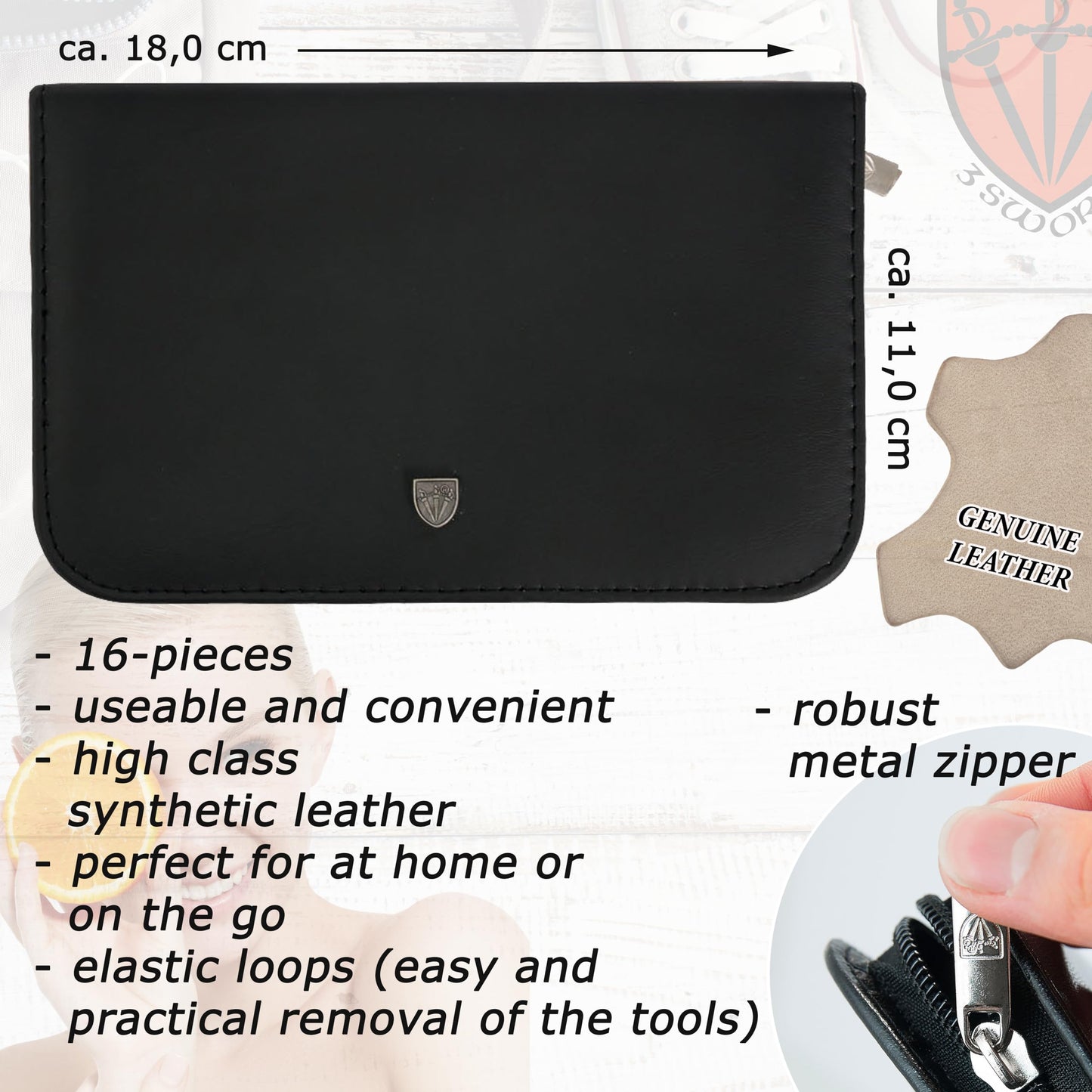 3 Swords Germany - brand quality 16 piece manicure pedicure grooming kit set for professional finger & toe nail care Made by 3 Swords