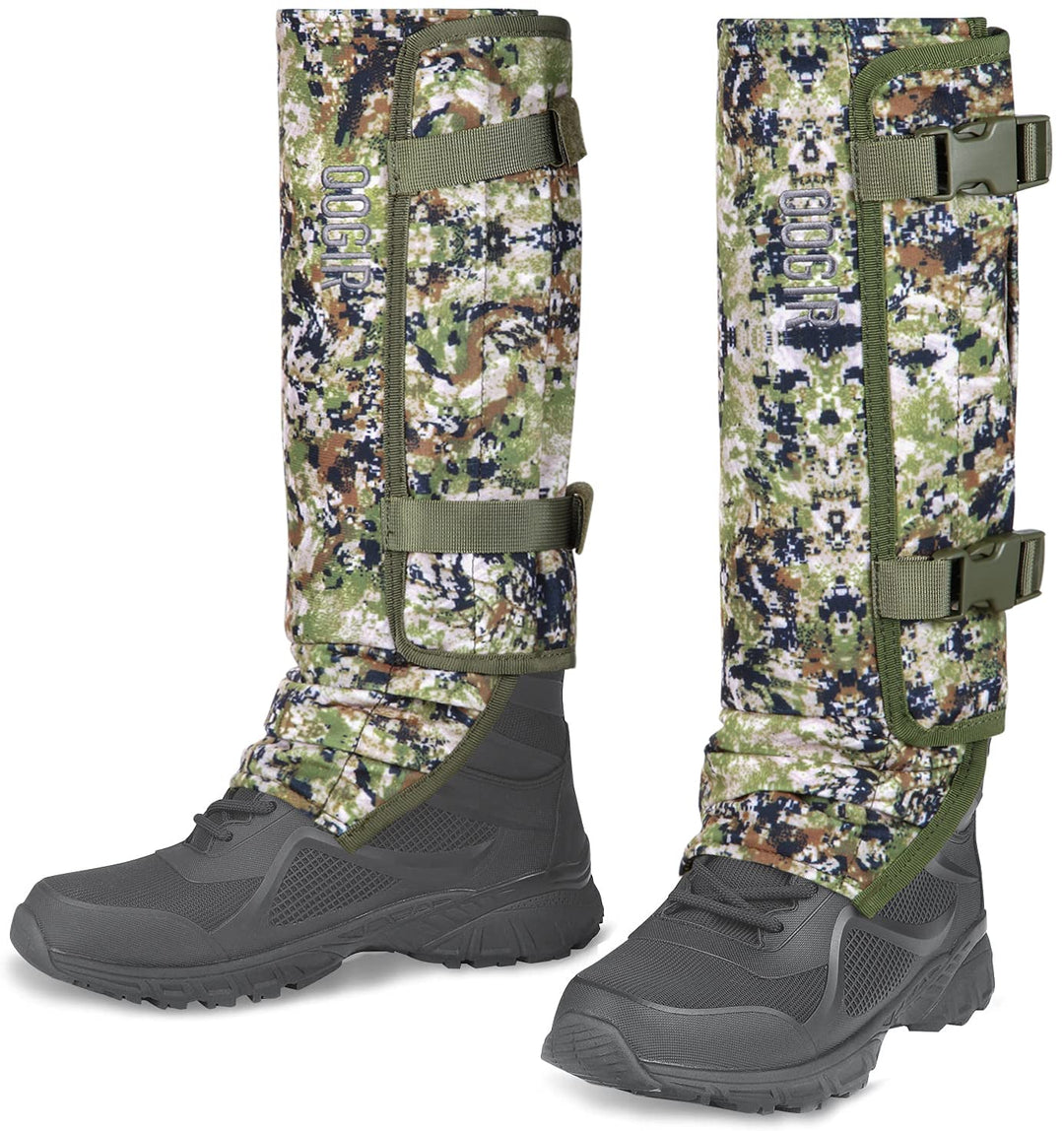 QOGIR Snake Gaiters for Hunting: Durable Snake Guards, Snake Gaiter Leggings for Men & Women, Snake Bite Protection for Lower Legs, Snake Proof Gaiters with Adjustable Size (Woodland Camouflage)