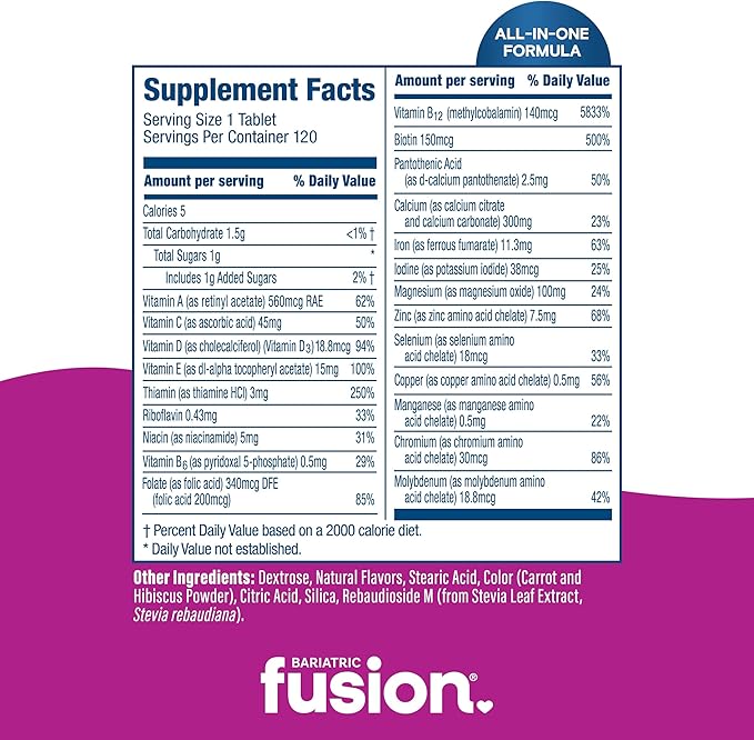 Bariatric Fusion Bariatric Multivitamin with Iron Complete Chewable | Mixed Berry | Post Bariatric Vitamins for Gastric Bypass and Sleeve Gastrectomy | One Month Supply