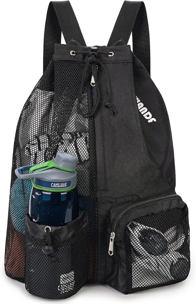 WANDF Swim Bag Mesh Drawstring Backpack with Wet Pocket for Swimming, Gym, and Workout Gear