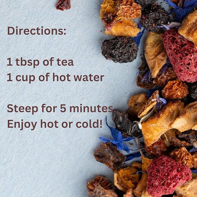 Raspberry Tea with Cornflower, Rosehip & Hibiscus – Caffeine-Free Loose Leaf Fruit Tea – Summer Herbal Infusion with Wild Berries – 4oz
