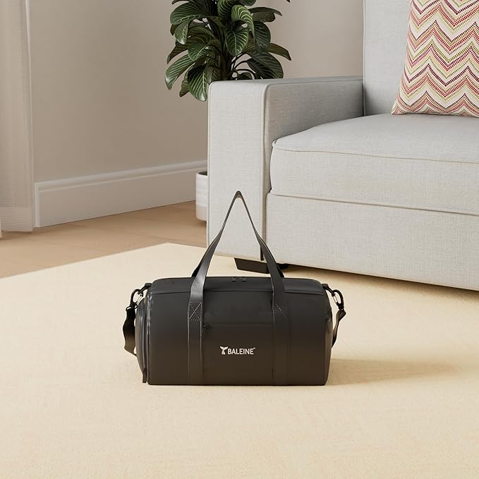 BALEINE Gym Bag for Women and Men, Small Duffel Bag for Sports, Gyms and Weekend Getaway, Waterproof Dufflebag with Shoe and Wet Clothes Compartments, Lightweight Carryon Gymbag (Black)