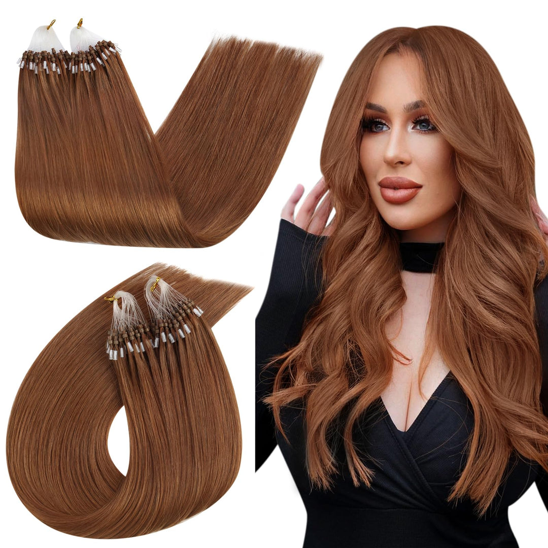 Ugeat Hair Extensions Micro Beads Human Hair Copper Micro Link Human Hair Extensions Auburn Microloop Extensions Human Hair 16 I
