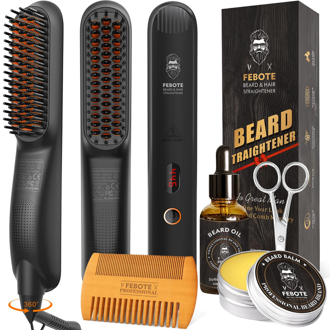 Beard Straightener Brush For Men, Heated Beard Straightening Comb With Lcd, 5 Temperature Settings, Anti-Scald, Ionic Hair Strai