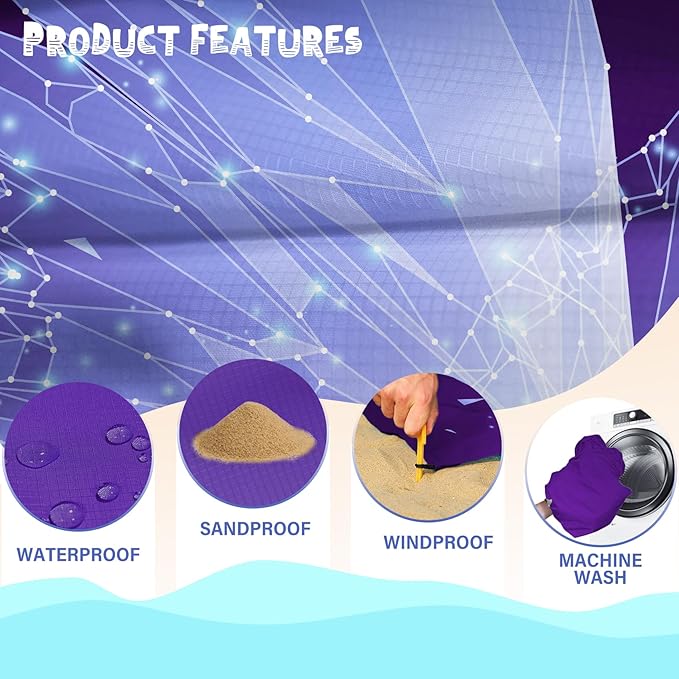 Beach Blanket Waterproof Sandproof 1-7 Adult Oversized 78 '' × 81 '' Lightweight Durable Compact Sand Free Beach Mat for Travel Camping Hiking Picnic Blanket Extra Large