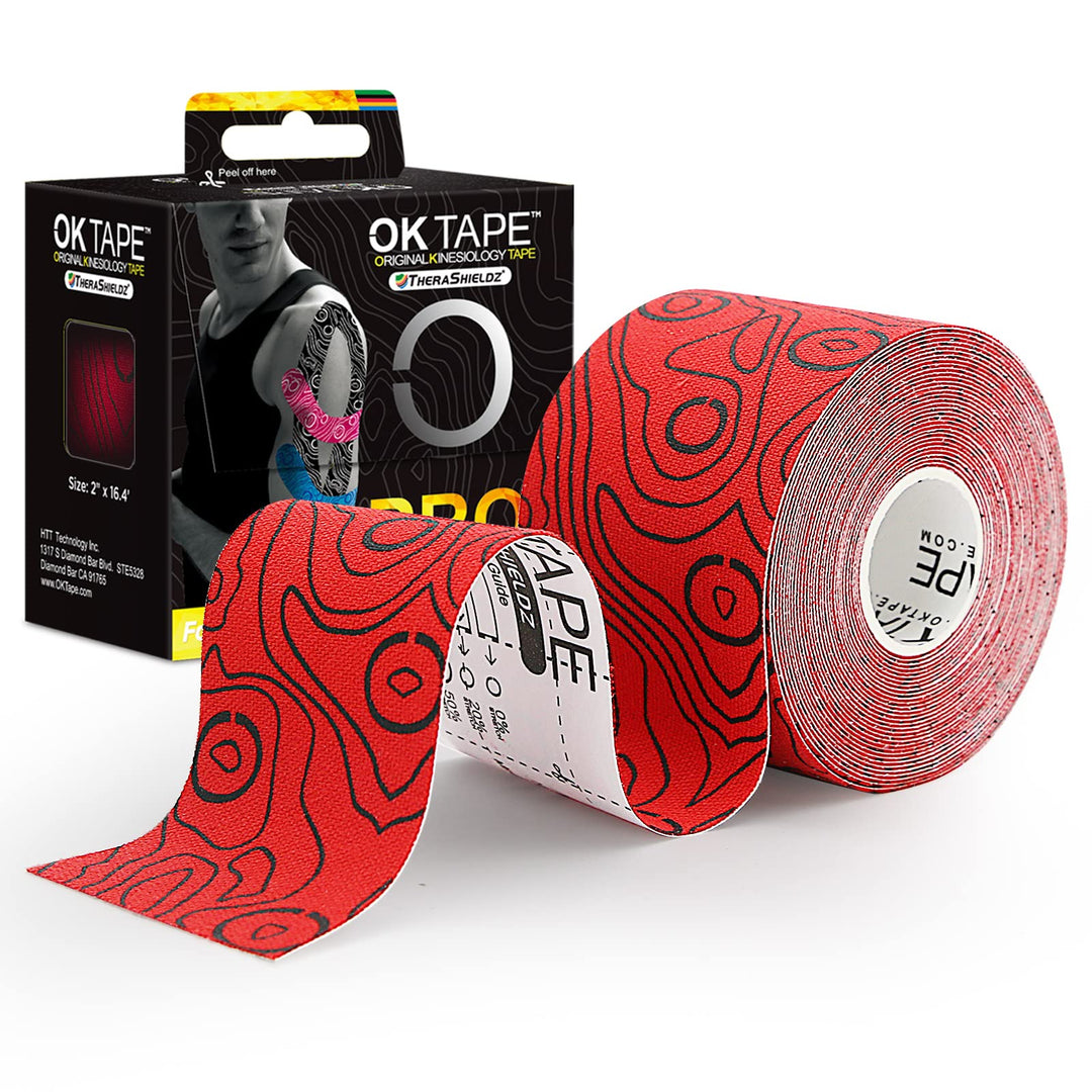 OK TAPE PRO Kinesiology Tape, 2inch x Long Roll 16ft Free Cut Tape, Elastic Athletic Tape Therapeutic Latex Free, Red+Black