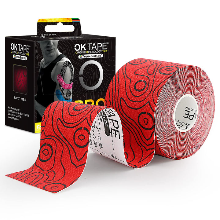 OK TAPE PRO Kinesiology Tape, 2inch x Long Roll 16ft Free Cut Tape, Elastic Athletic Tape Therapeutic Latex Free, Red+Black
