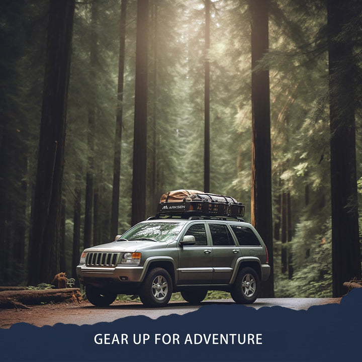 ARKSEN 84"x23"x6" Long and Narrow Car Roof Rack Cargo Carrier Rooftop Basket & Net, Heavy Duty Weather Resistant Luggage & Camping Gear Storage for Car, Truck or SUV Transport