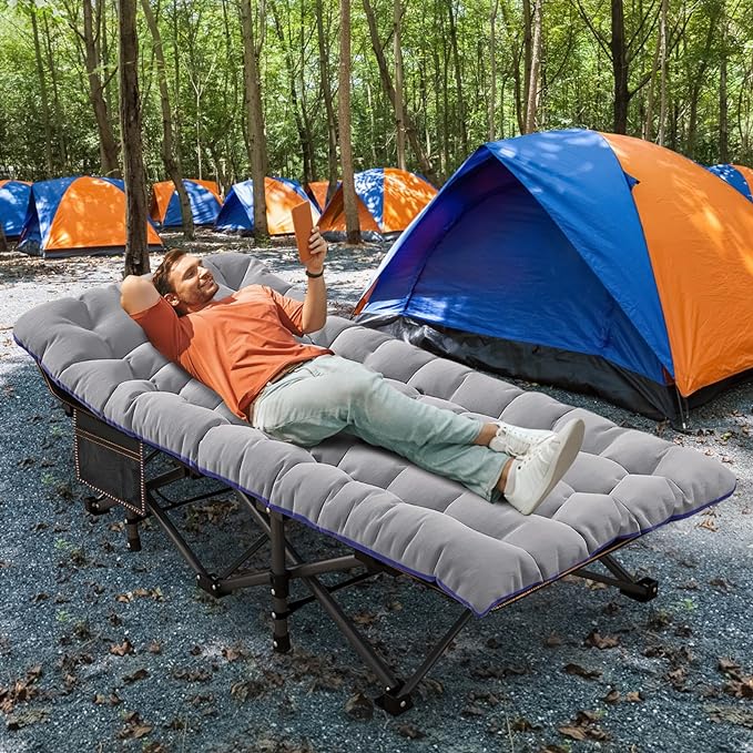 ABORON 2Pack Oversized XXL Folding Camping Cot W/Mat for Adults, 78" L x 32" W x 18" H Heavy Duty Outdoor Bed with Carry Bag,1200 D Layer Oxford Travel Camp Cots